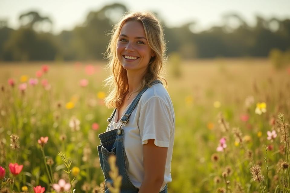Flower farmer standing in a native flower field near Melbourne